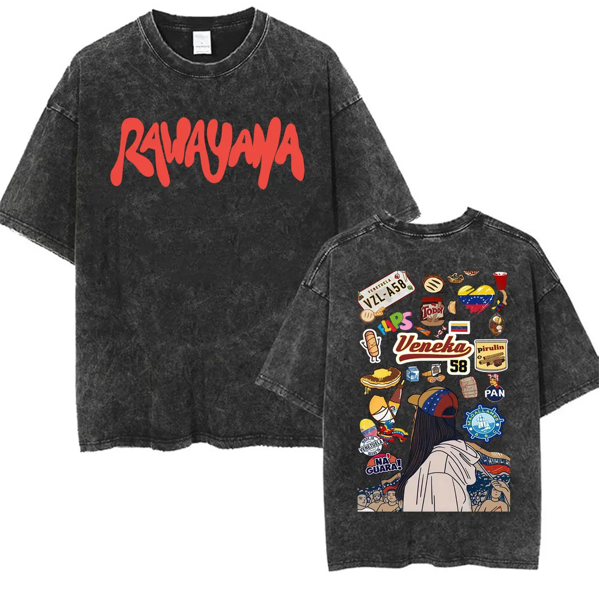 Rawayana ¿Donde Es El After Veneka 58 Tee-shirt vintage délavé pour hommes et femmes, style hip-hop, musique pop, t-shirts en coton surdimensionnés, streetwear