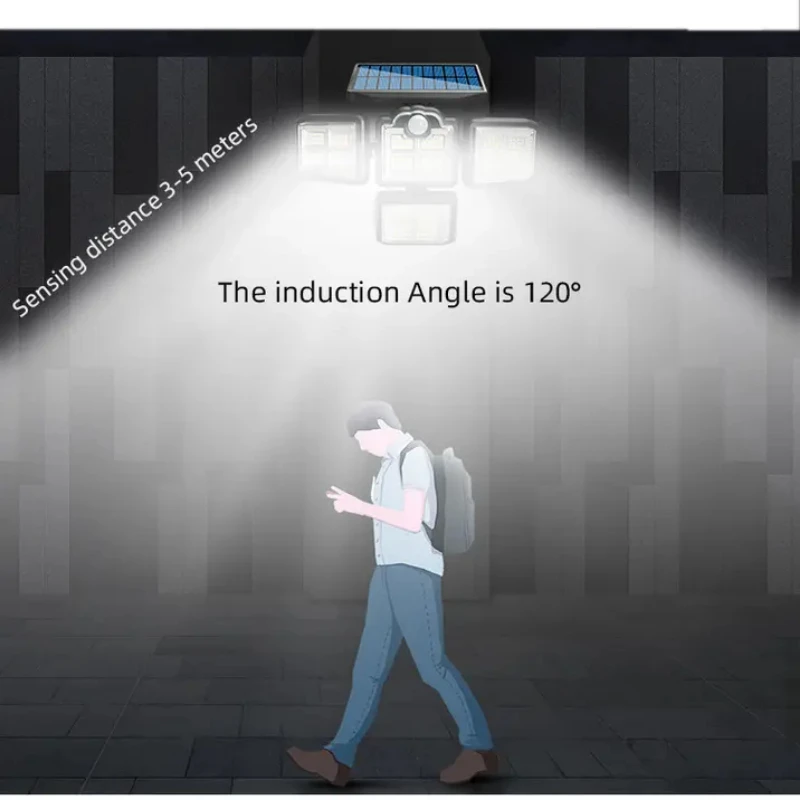 Lampu Dinding Sensor gerakan, lampu dinding tenaga surya, lampu jalan, lanskap luar ruangan, keamanan, 4 Sensor gerakan, tahan air, empat belah