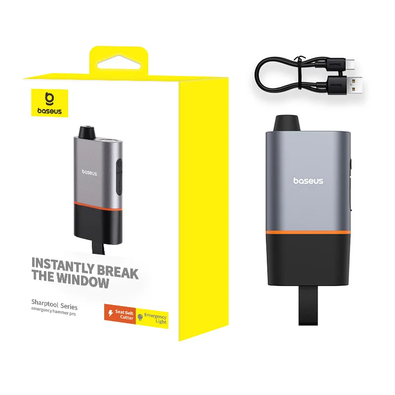 Baseus 3 In 1 Auto Veiligheidshamer Raam Breker Nood Ontsnapping Gordelsnijder Met Led Verlichting Auto Escape Tool