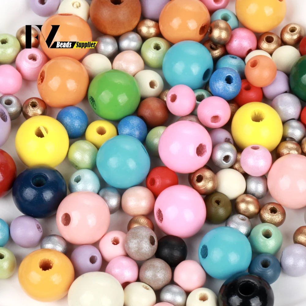 6/8/10/12/14/16/18/20mm Wooden Beads Crafts Colored Wooden Beads For DIY Necklace Bracelet Ornaments Garland Home Decoration