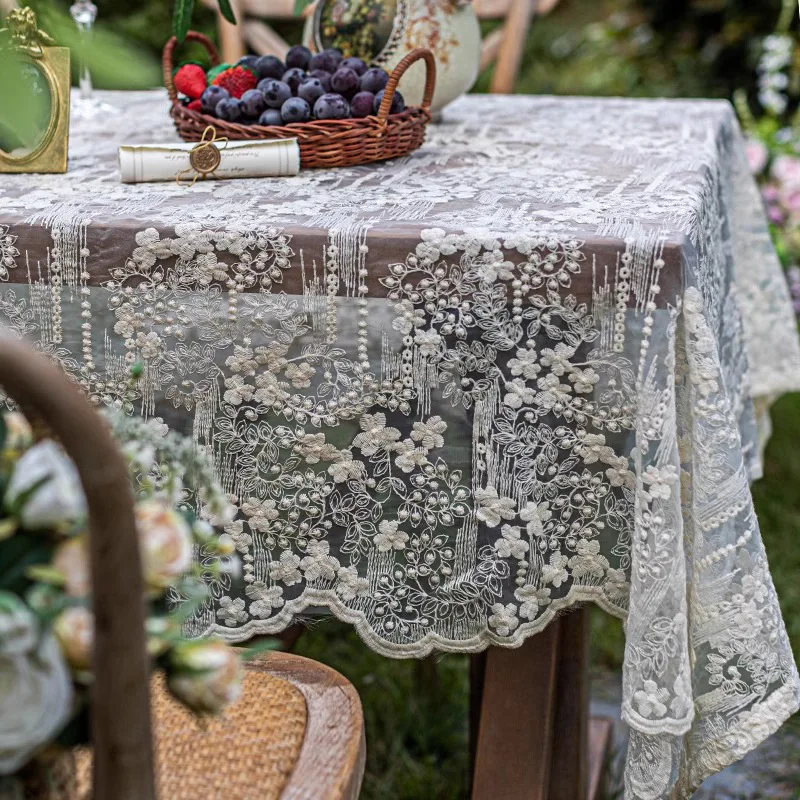 Wedding Tablecloth Lace Chic Rectangular Tablecloth Vintage Floral Design for Wedding Reception Farmhouse Table and Coffee Table