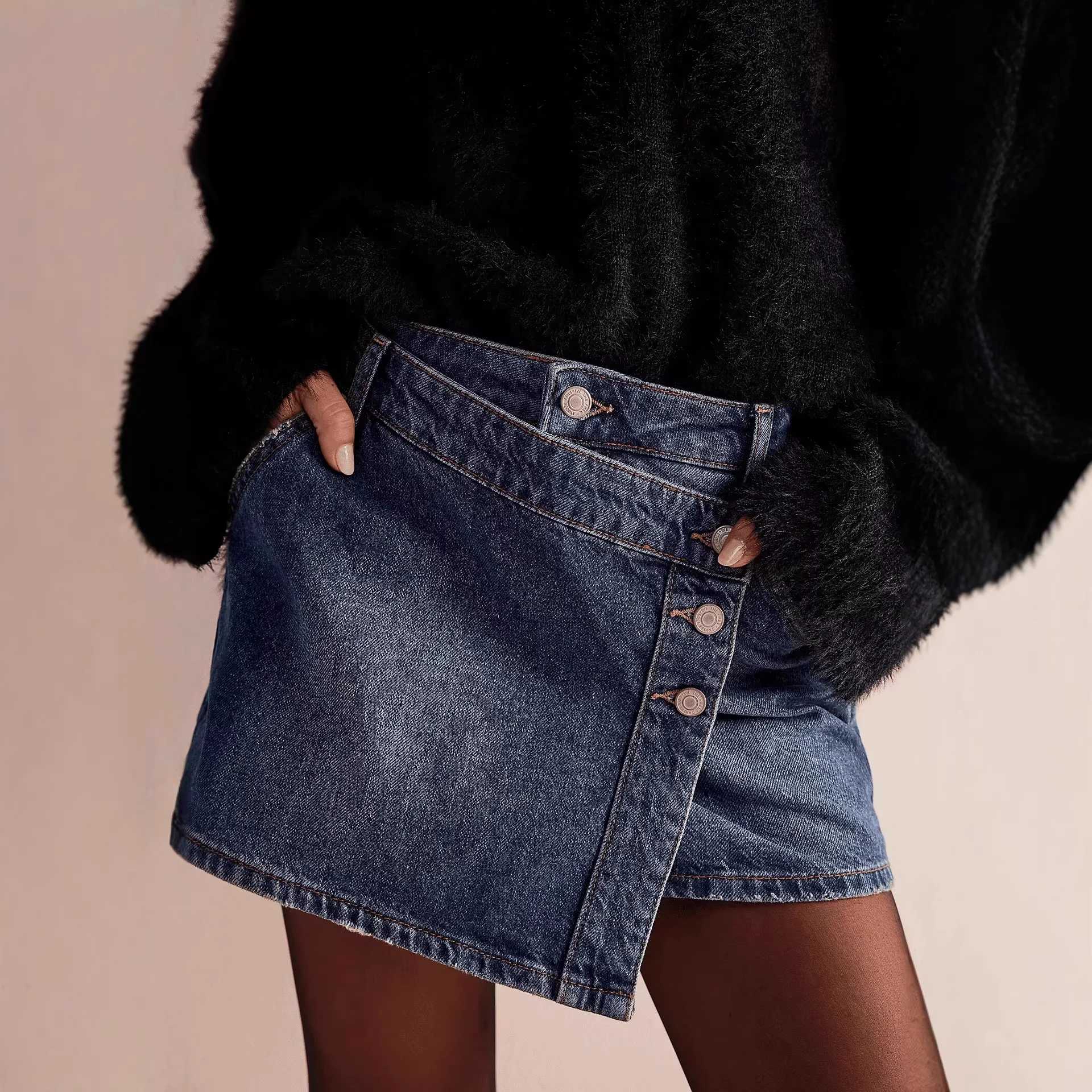 

2026 New Irregular Button High Waist Denim Skirts Women