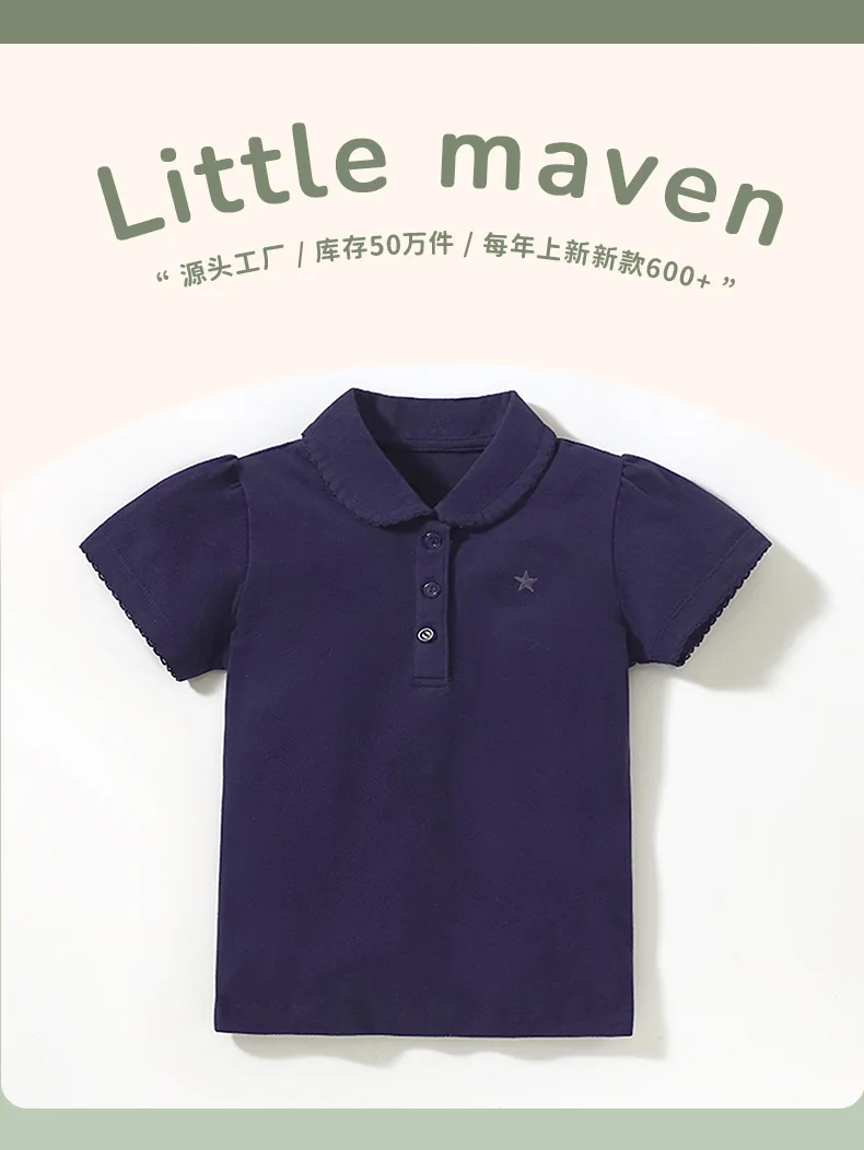 Baumwoll-Kinder-Poloshirt Sommer Kurzarm Revers Kinder-Oberteil Weich Atmungsaktiv Jungen Mädchen Lässige Alltagskleidung Kleinkinder – Detail 2