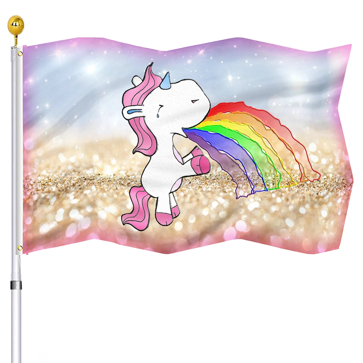 Purple Unicorn Flag Cute Cartoon Animal Flags Banner with Brass Grommets Rainbow Kids Party House Indoor Yard Outdoor Decor Flag