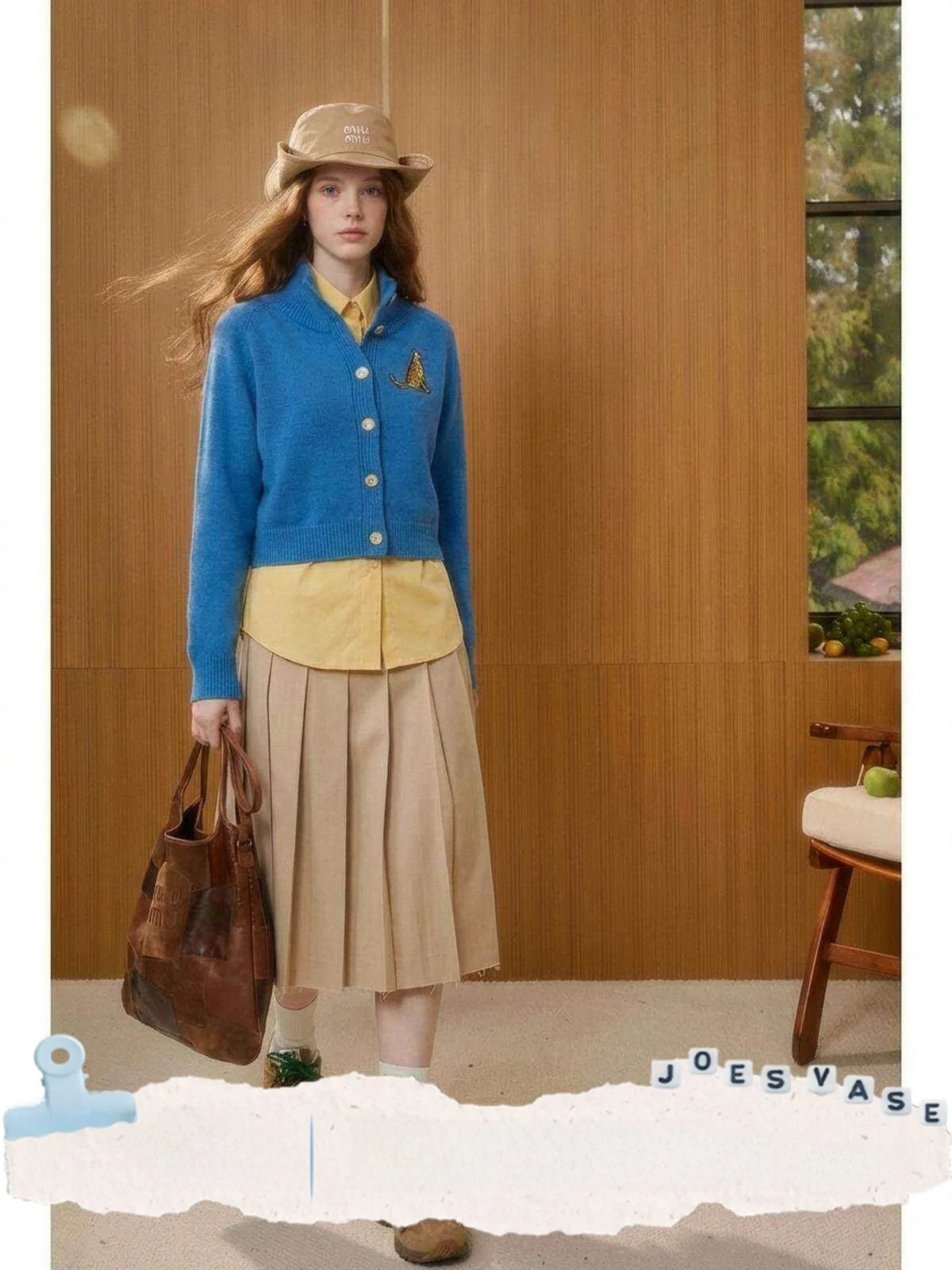 

Blue High Collar Sweater Women's 2025 Autumn New Leopard Pattern Embroidery High Collar Open Cardigan Loose Fit Knitted Sweater