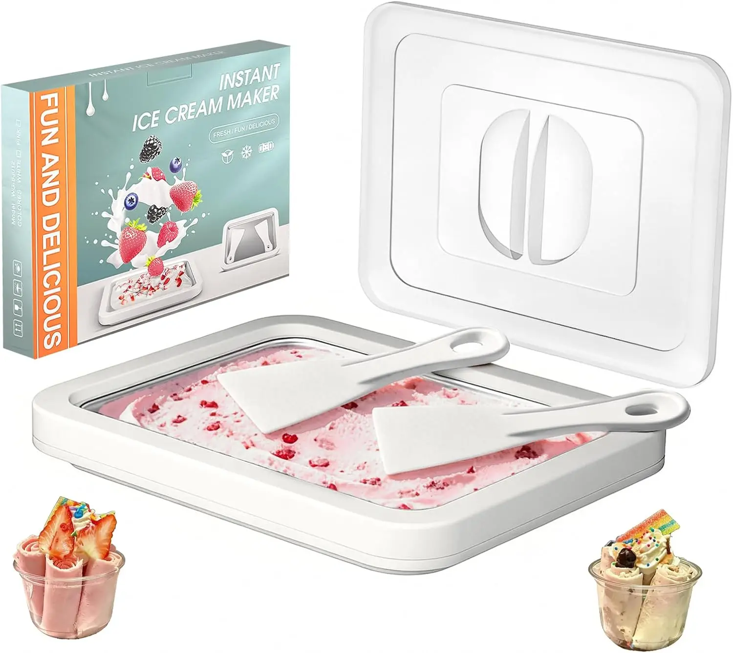 Rolled Ice Cream Maker Kit with Lid and Spatulas, DIY Fun for Family Activities at Home