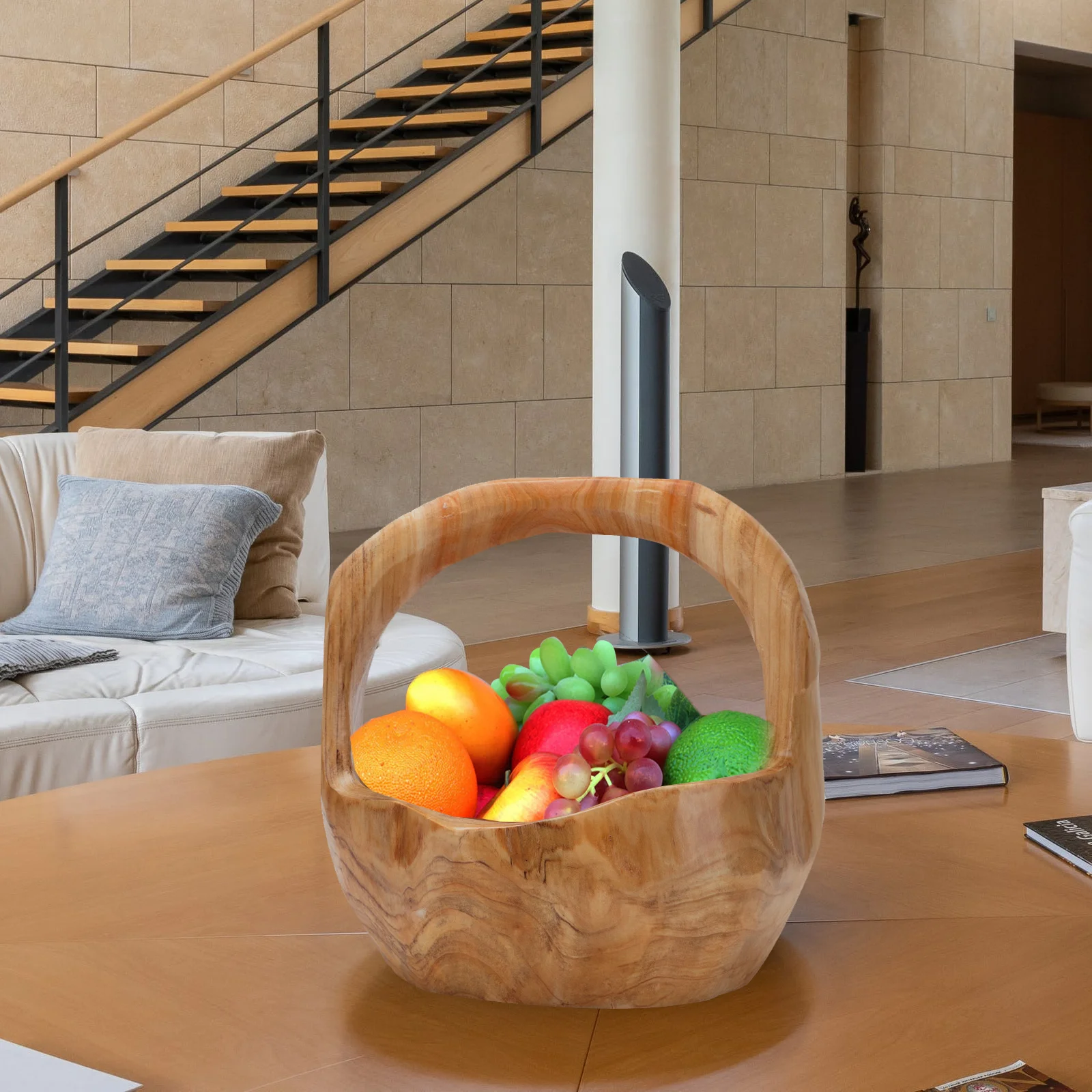 

1pc Solid Wood Fruit Basket Storage Tray Snack Desktop Organizer Natural Texture Root Carving Bowl For Kitchen Home Decor Gift
