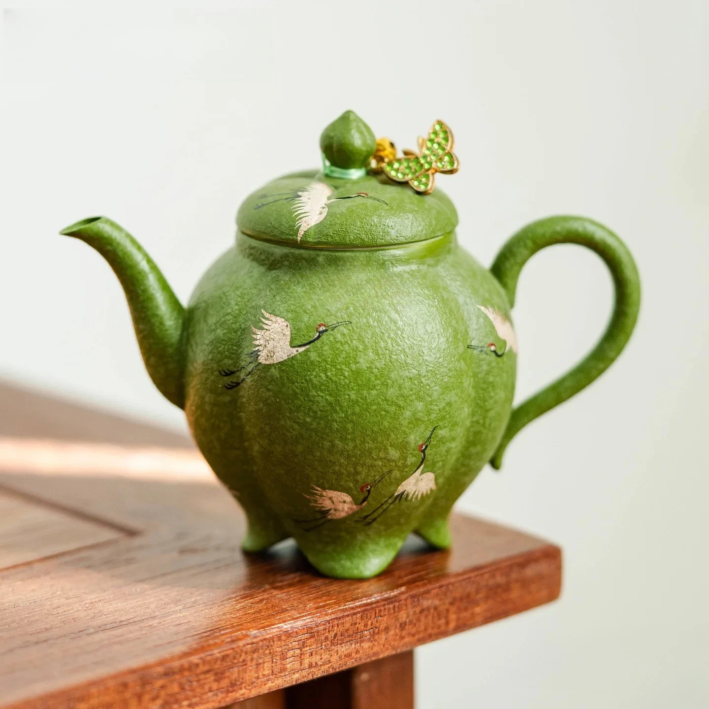 Citrus Green Crane Teapot Boutique Tea Infuser Pot Household Tea Soaking Kettle With Ball Hole Kung Fu Tea Tableware Gift