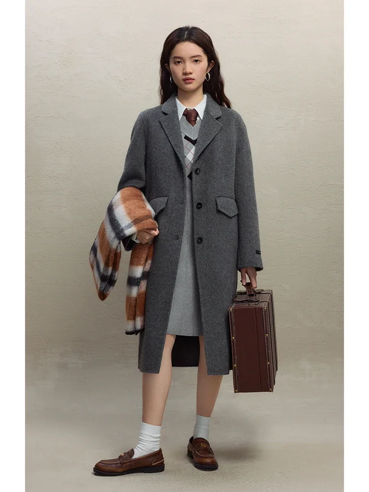 ZIQIAO Classic Suit Double-sided 100% Woolen Coat for Women Winter 2023 New Commuter High-end Mid-length Woolen Coat for Female