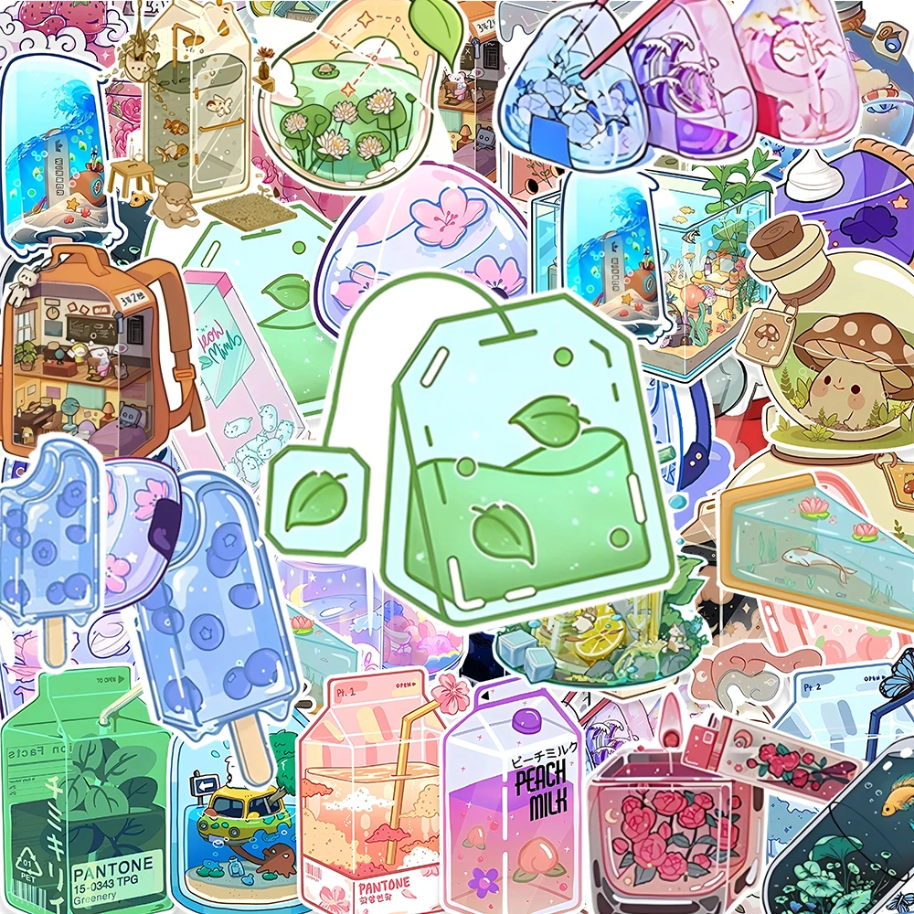 

10/20/40pcs Creative Ins Style Cartoon Drink Bottle Stickers Cute Anime Style Graffiti Sticker Luggage Phone Kawaii Decals Decor