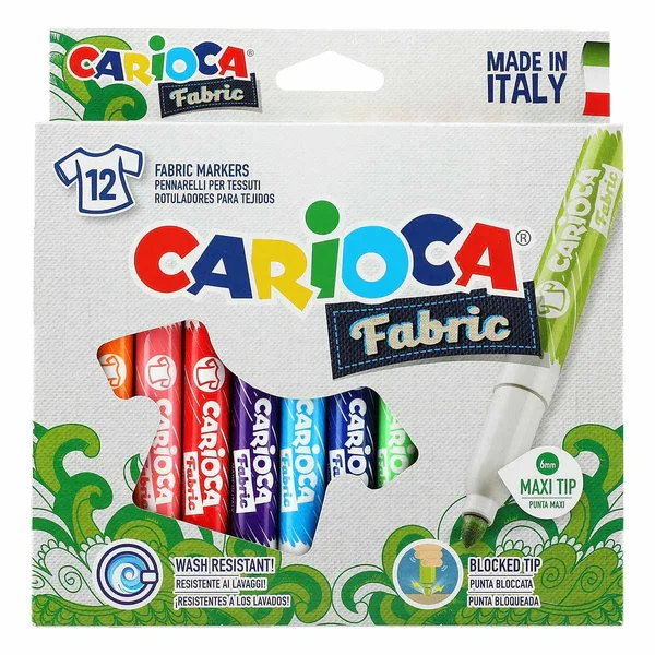 Carioca STARTELECTRIC FABRIC TEXTIL- Caja de Rotuladores con Punta Maxi para Telas / Tejidos, 12 Colores