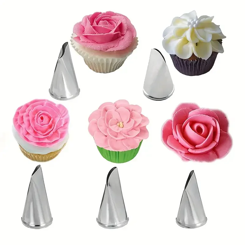 5PCS Rose Petal Nozzles, DIY Stainless Steel Cake Decorating Frosting Piping Nozzles,Ideal Pastry Tools Kit for Backing Cookies