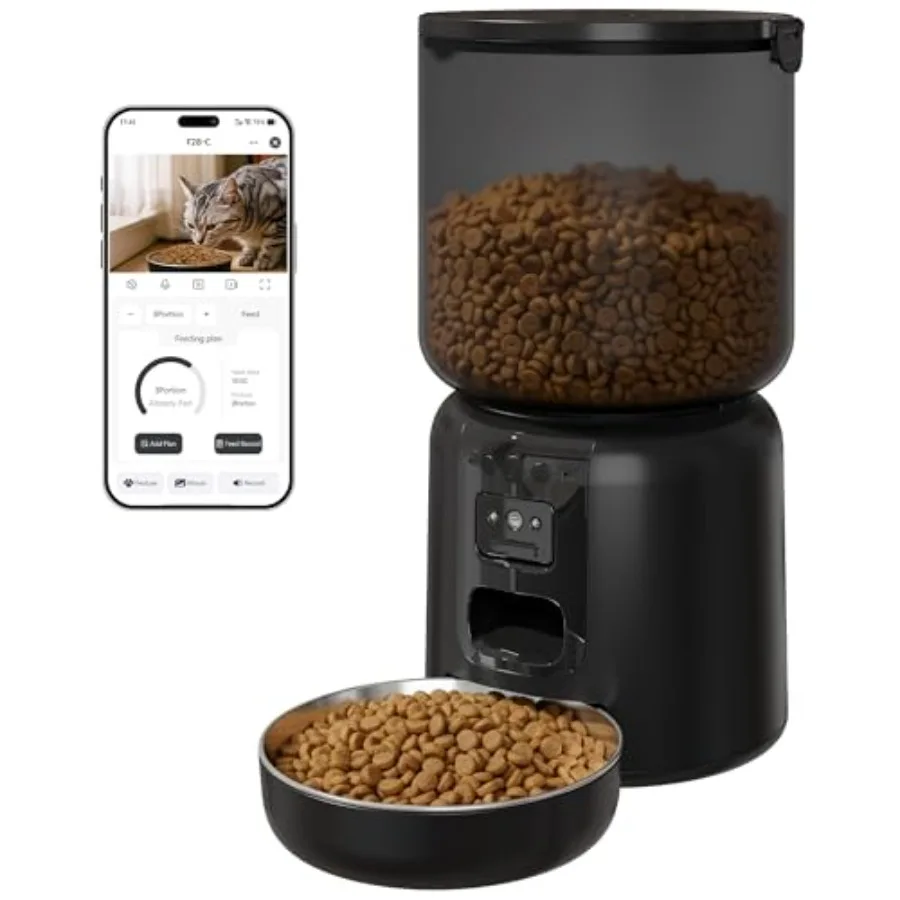 

Automatic Cat and Dog Feeder with 1080p HD Camera App Control via 2.4G/5G WiFi Dual Power System Voice Recording 4L Food Dispen