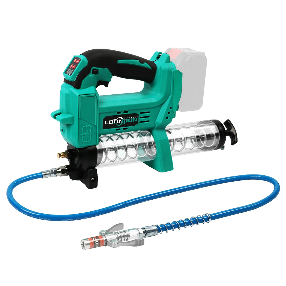 Cordless Grease Gun Battery Powered 21V Professional Electric Grease Gun Kit with 10000 PSI 100cm Flexible Hose 4 Point Base