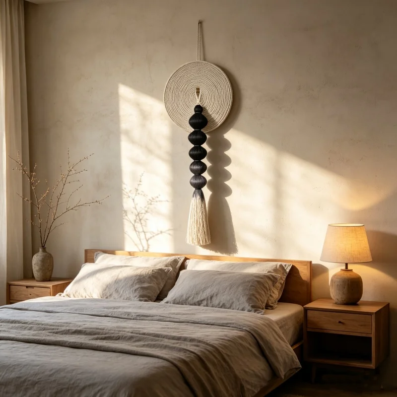 Wabi Sabi Minimalist Fiber Wall Art Handmade Gradient Ball Tassel Wall Hanging For Entryway Bedroom Wall Decoration
