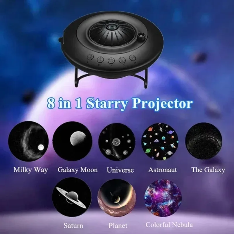 8 in 1 LED UFO Star Projector Night Light Projection Galaxy Starry Sky Rechargeable Projector Lamp Kids Room Ceiling Decoration