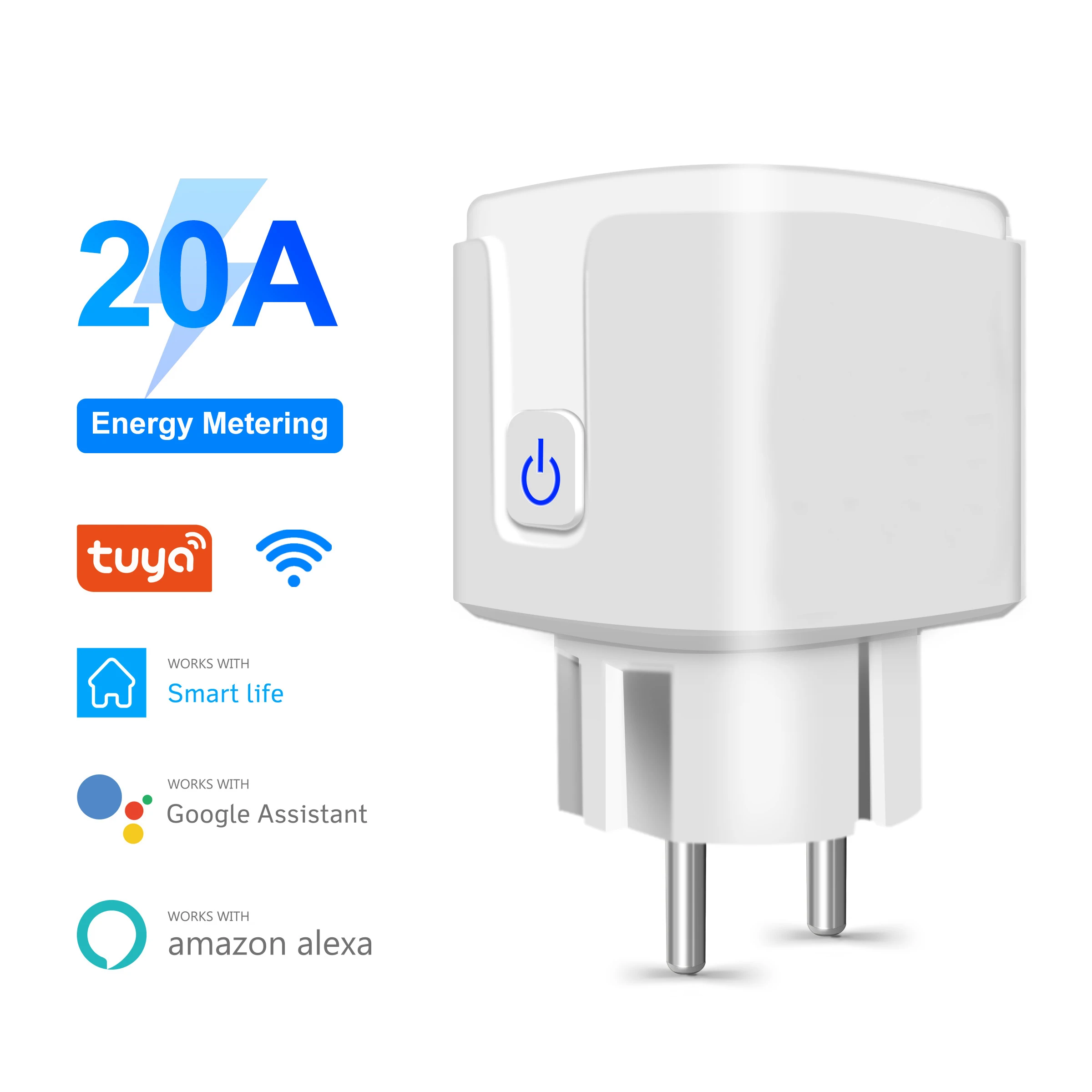 Tuya WiFi Smart Plug 20A EU Smart Socket Outlet with Power Monitor Timer Function 4200W Compatible with Alexa Google Home