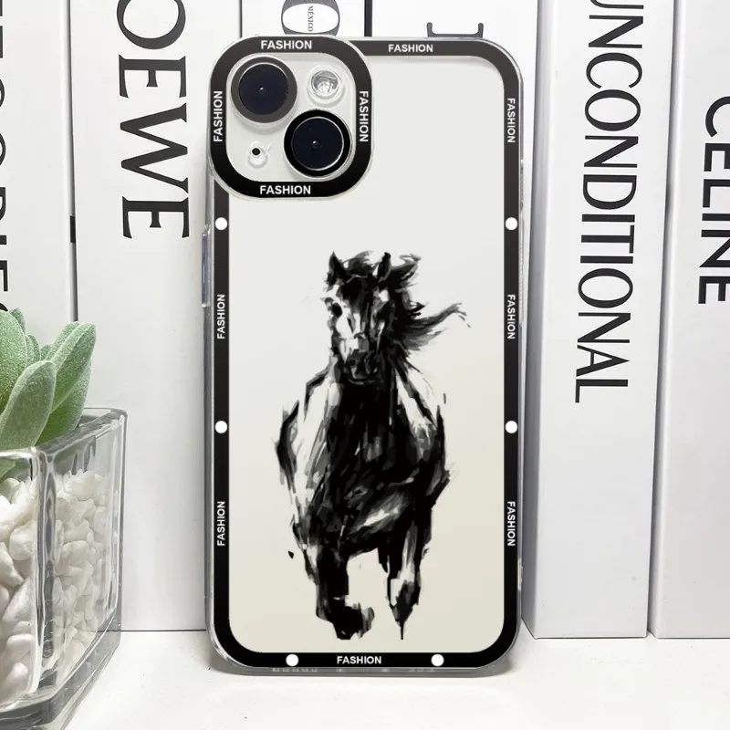 Horse Series Phone Case Telefoon For IPhone 14ProMax 13 14 12 11 Pro Max Mini Transparent Angel Eyes Cover