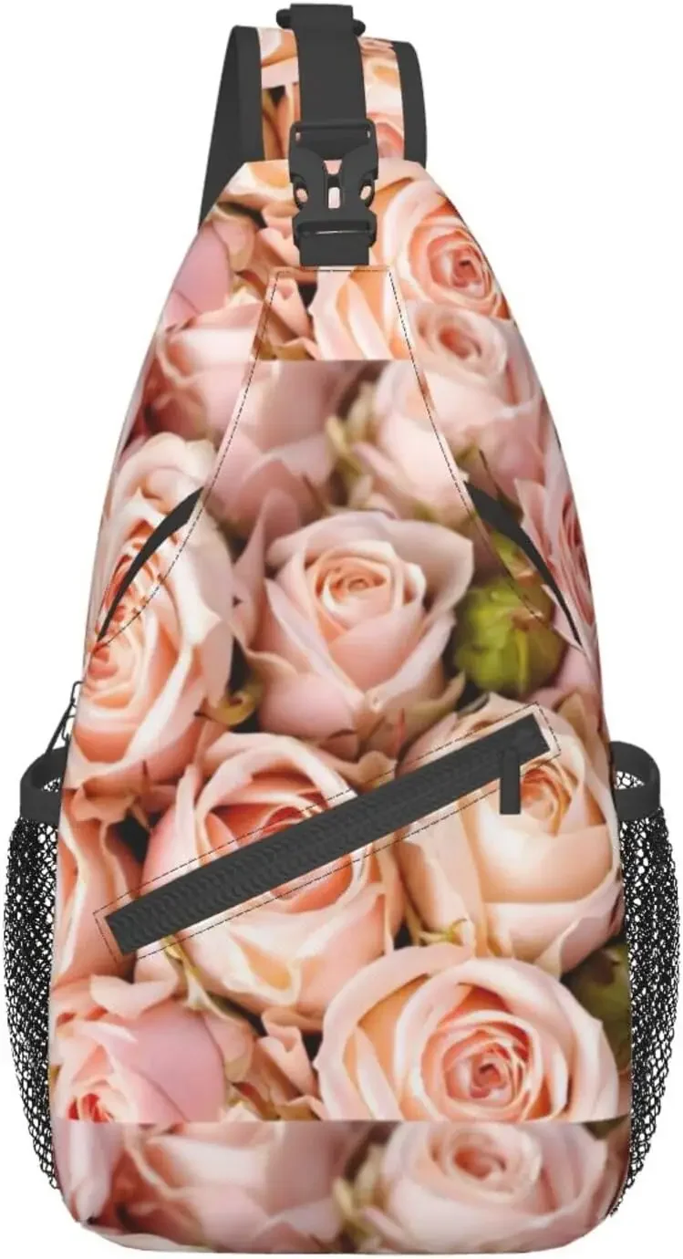 Pink Roses Cross Chest Bag Diagonally Travel Backpack, Light Travel, Hiking Single Shoulder 