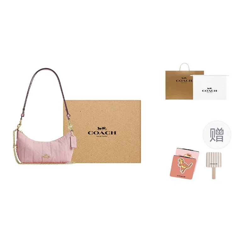 COACH Fabric, Cow Split Leather Shoulder Bags Medium Women's Light Pink CEQ62-IMNH1