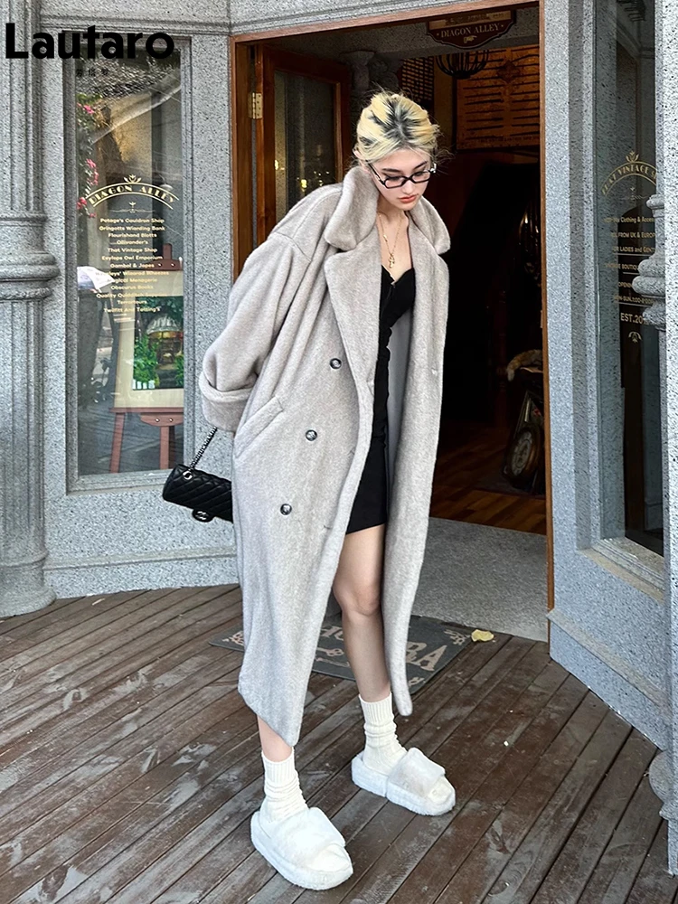 Lautaro Winter Long Oversized Fluffy Thick Warm Faux Mink Fur Coat Women High Quality Luxury Designer Clothes Furry Overcoat