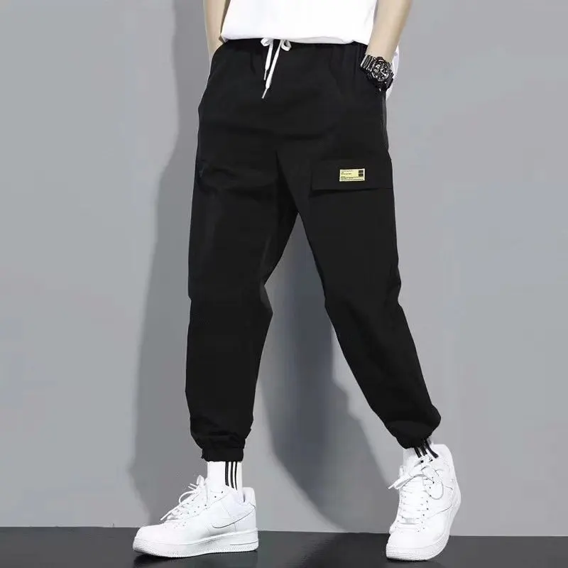 Overalls men's fashion ins drawstring bound feet Korean version of the trend of loose spring and summer boys nine points