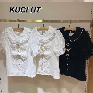 

Lolita Shirts Mass-Produced Girl Sweet Cute Doll Collar Big Bow Short Sleeve Tops Fashion Casual Elegant Blouses Femme
