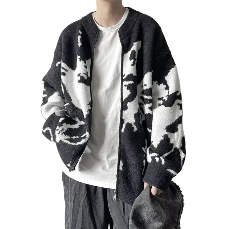 سترة صوفية رجالية من قماش الجاكار غير منتظمة مقاس كبير لخريف وشتاء