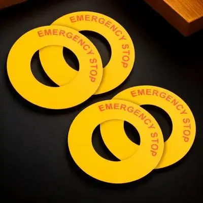 

4pcs Emergency Stop Label Bright Printed Pp Material Durable Strong Adhesion For Machinery Electrical Devices Factory Home