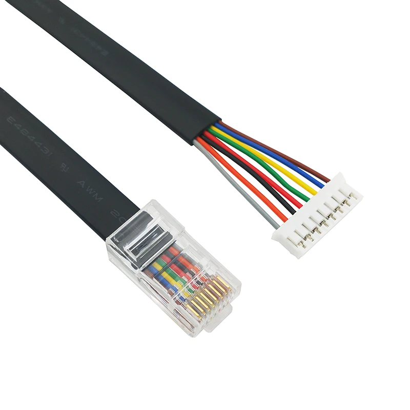 

25CM 8P8C long crystal head with PH2.0 eight-core multi-strand pure copper flat connection cable in black color