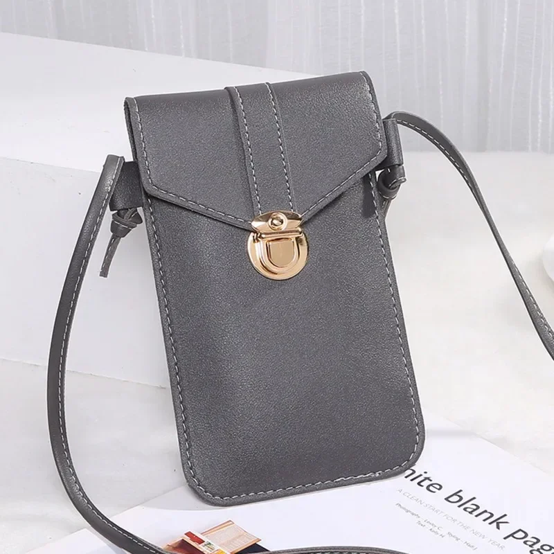 PU Leather Slim Mobile Phone Bag Functional Touch Screen Shoulder Bag Multi Pocket Crossbody Cellphone Wallet Women Female