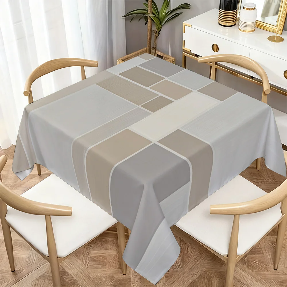 Tablecloth: Rectangular tablecloth, modern and minimalist style, featuring block pattern assembly. Made of 100% polyester.