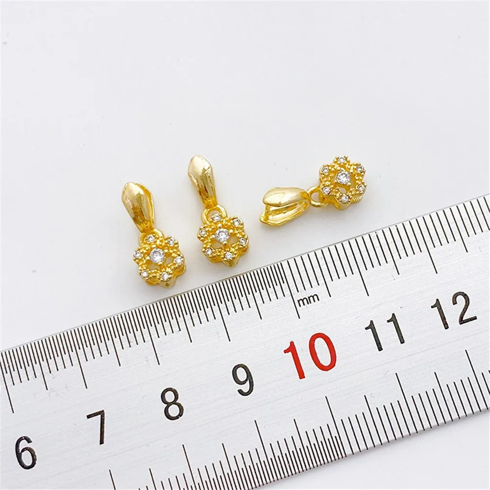 18K Gold Inlaid Zircon Hollow Flower Pendant Clip Handcrafted DIY Bracelet Necklace Ear Jewelry Accessories K062