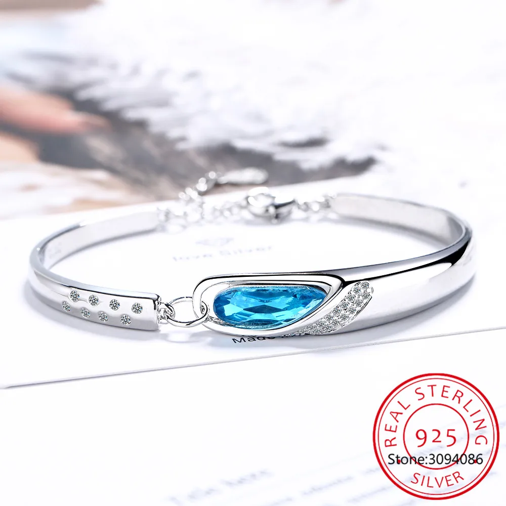 Pear Genuine Natural Blue Topaz 925 Sterling Silver Tears of Angels Adjustable Bracelet for Women Statement Gemstone Jewelry view 2