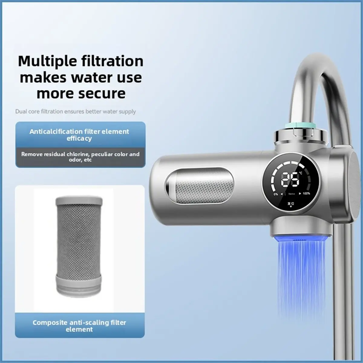 

Умный фильтр для воды на кран, очиститель воды для кухни и ванной комнаты с защитой от накипи для чистой питьевой воды