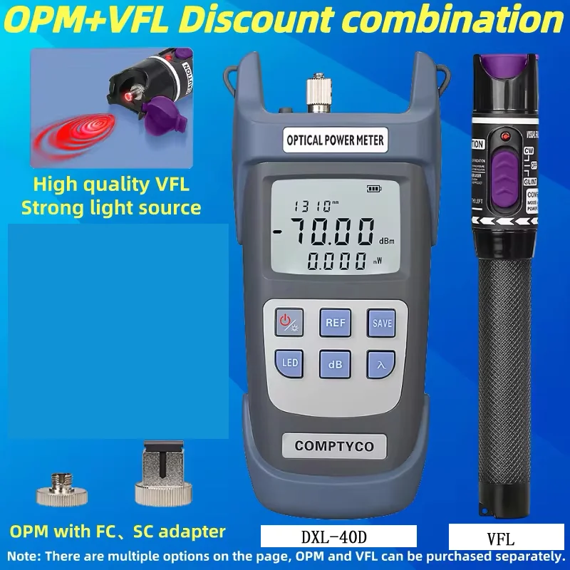 FTTH Fiber Optic Cable Tester Tool Kit (Optional) Optical Power Meter(OPM -70 ~+10dBm)&Visual Fault Locator(30 /20mw VFL)