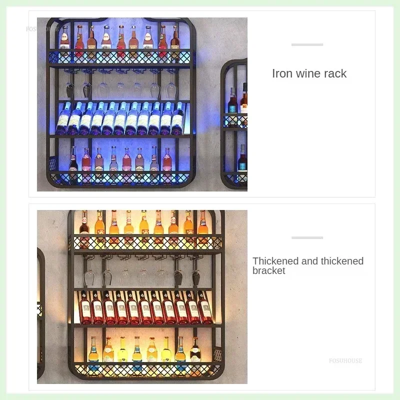 Commercial Wall Wine Rack for Bar Wine Bottle Pattern with Light Display Bar Cabinet Simple