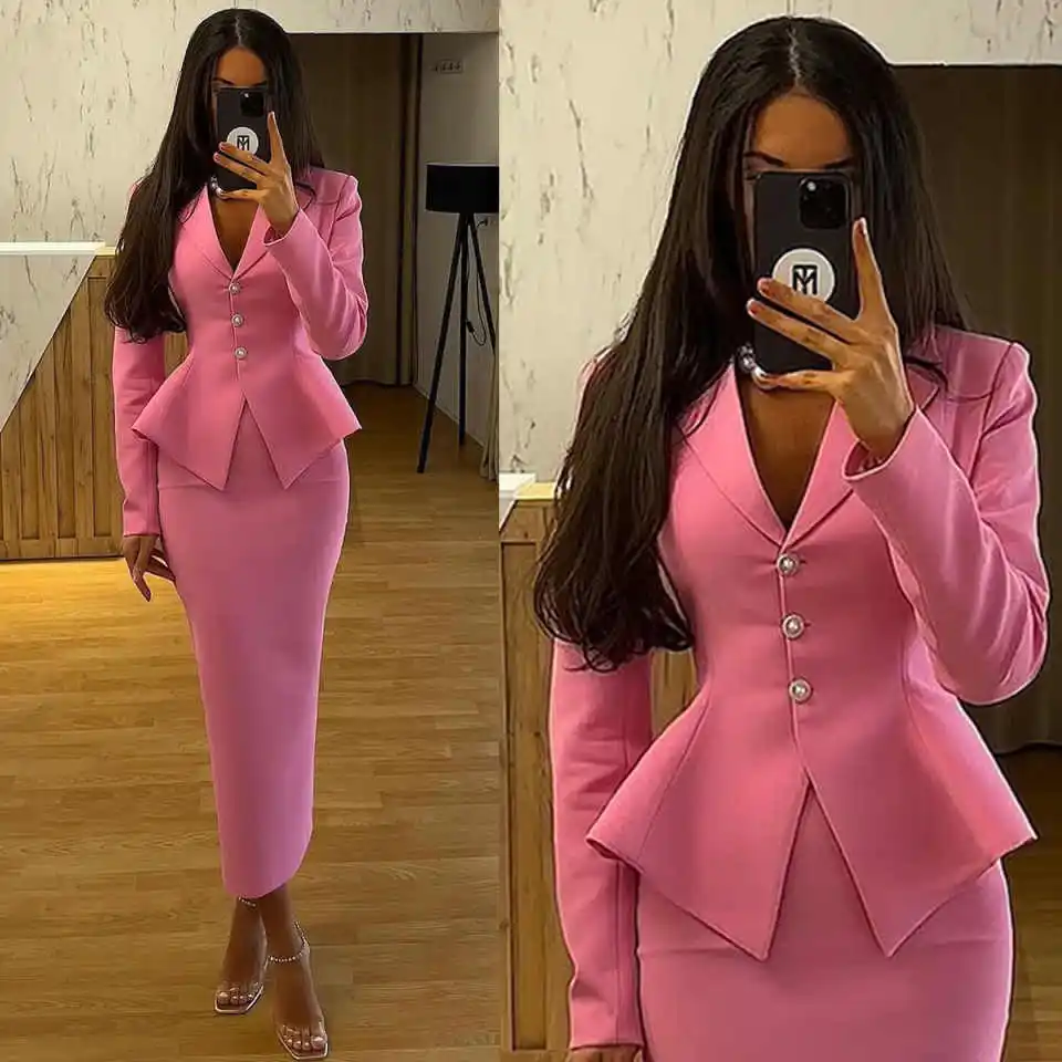 

Simple Single Breasted Women Blazer Suits Party Dresses Celebrity Slim Fit Jacket Designed Casual Skirt Prom Dress Customized