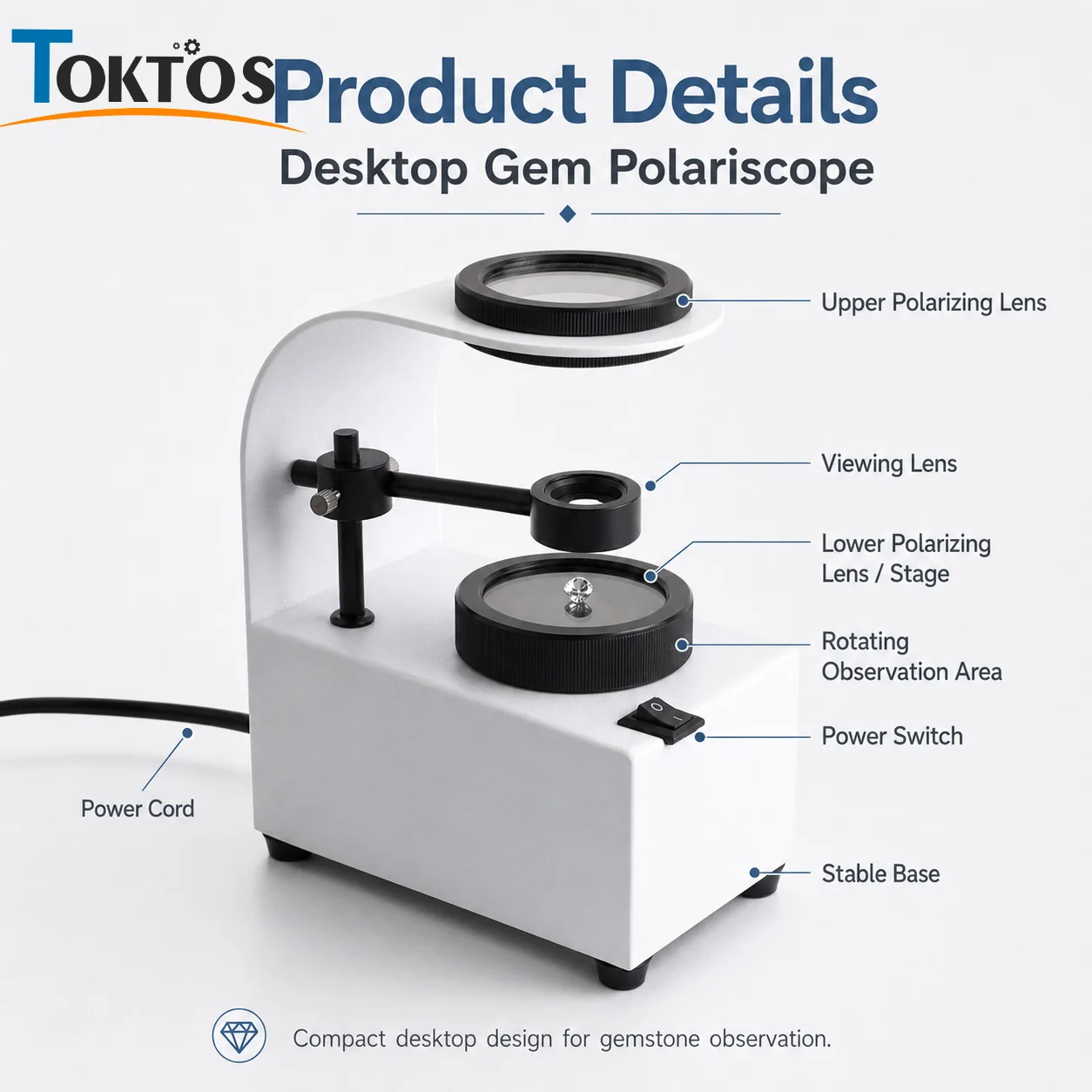 TOOLTOS LED Jewelry Magnifier Desktop Gemstone Viewer for Diamond Inspection Jewelry Repair and Watchmaking