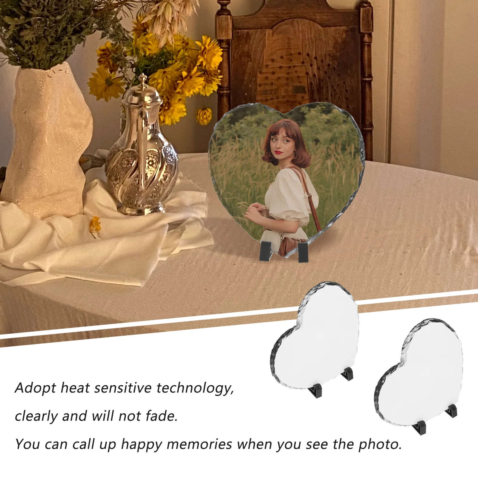 

2pcs Sublimation Blanks Diy Photo Frame Heat Sensitive Technology Fade Resistant Lightweight Stone Decor For Family Gifts