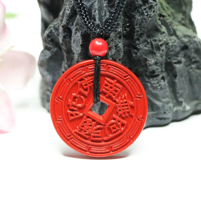 

Authentic Cinnabar Safety Buckle Pendant Necklace Pendants Six Words Mantra Charm Men and Women Good Luck Comes Necklace