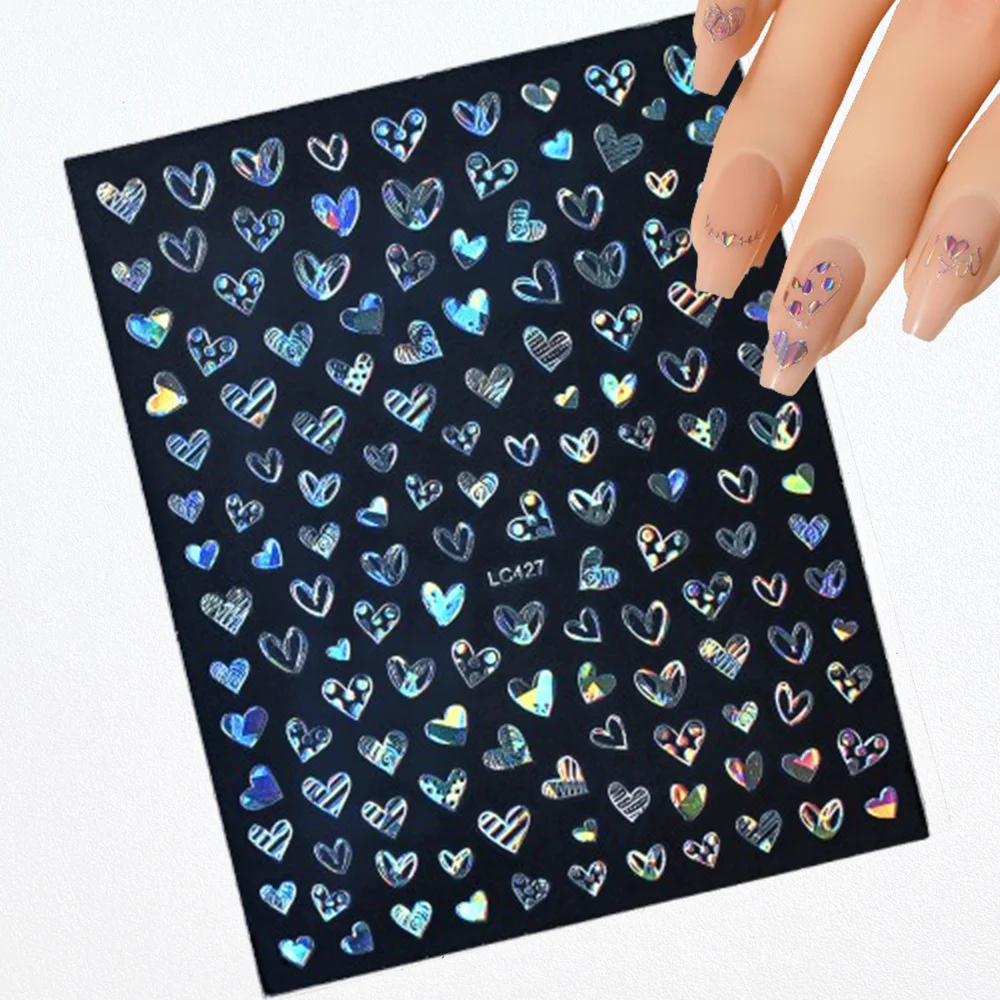 1 قطعة ثلاثية الأبعاد الليزر الحب القلب/الدانتيل زهرة مسمار الفن ملصقات الذهب/الفضة الربيع الأزهار/ورقة ذاتية اللصق المنزلق DIY بها بنفسك مانيكير الديكور