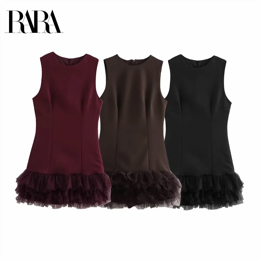 

RARA 2025 round neck sleeveless solid color design casual style temperament dress short skirt women's clothing