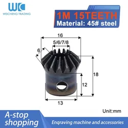 1PC 1Modulus 1M15T Bore Diameter 6mm Silver 15 Teeth 45 Steel Tapered Bevel Gear Wheel Top Screws Transmission Parts
