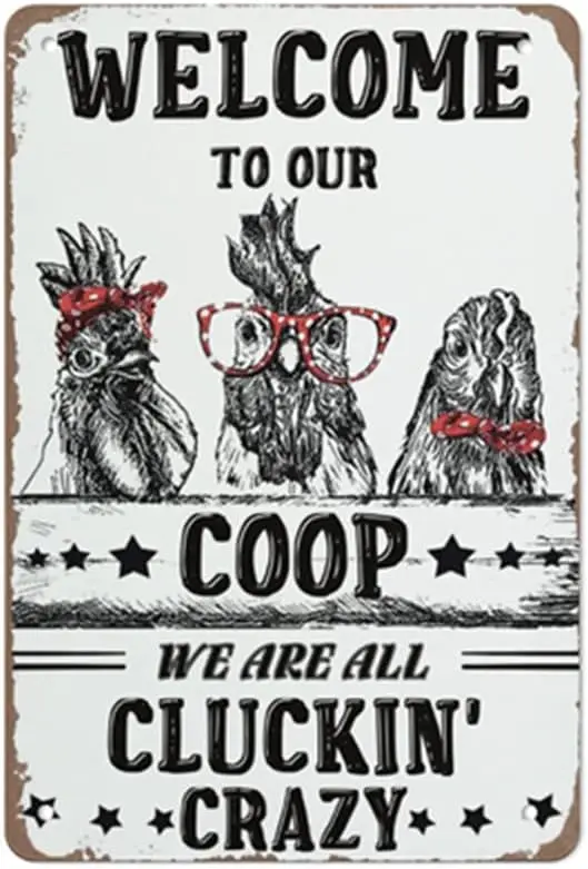 Farm Coop Yard Sign Lawn Sign Metal Sign, Welcome to Our Coop We are All Cluckin Crazy Sign for Home Farmhouse or Business Use 1