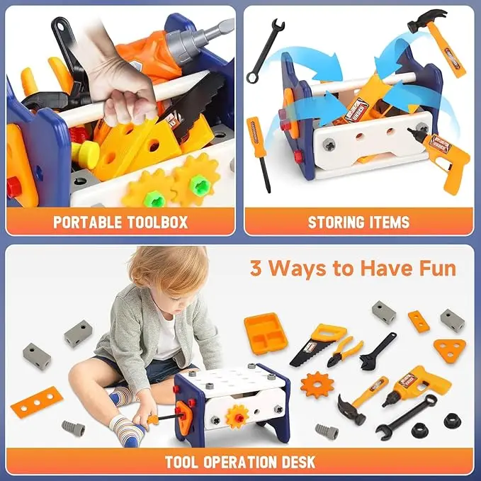 41-delige set met elektrische boormachine Kinderen Reparatie Tool Kit Box Schroefhamer Speelhuis Puzzel Educatief speelgoed voor jongens Meisjes