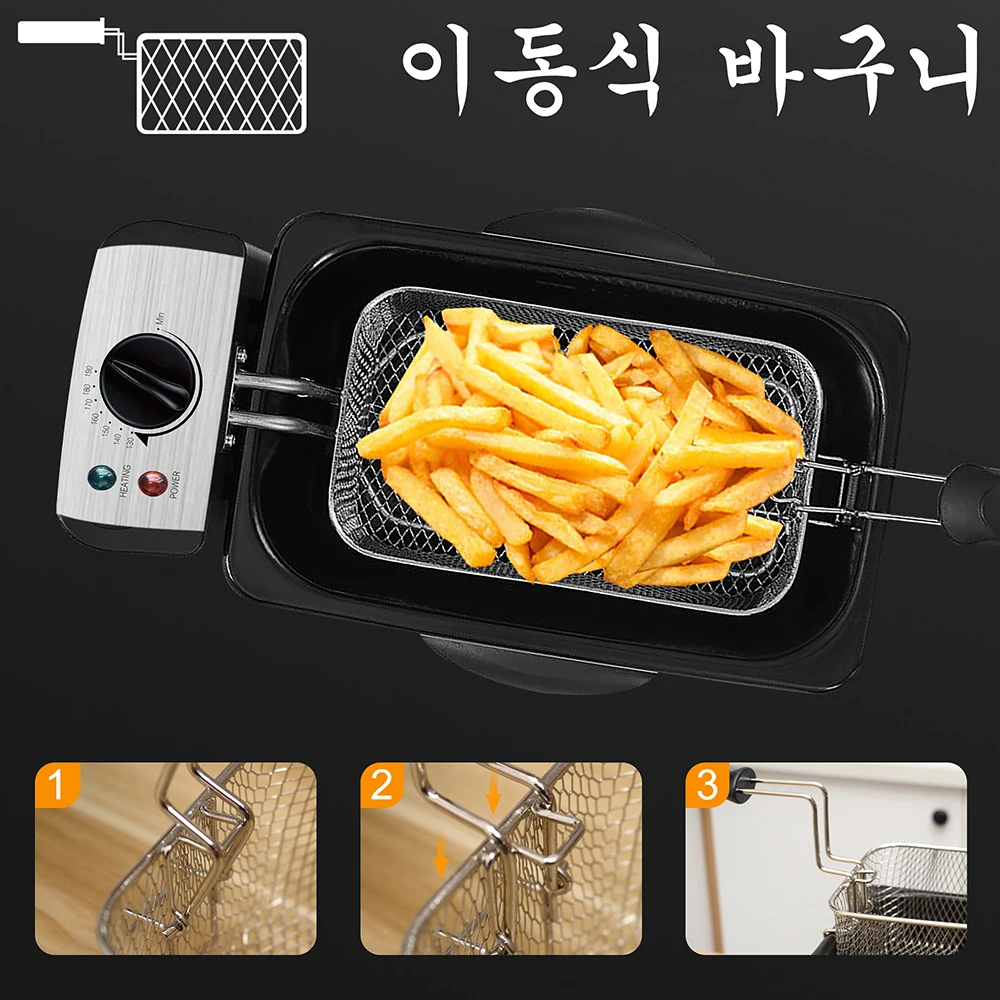 3L Deep Fryer Electric French Frie Frying Machine Oven Hot Pot Fried Chicken Grill Adjustable Thermostat Kitchen Cooking Sonifer