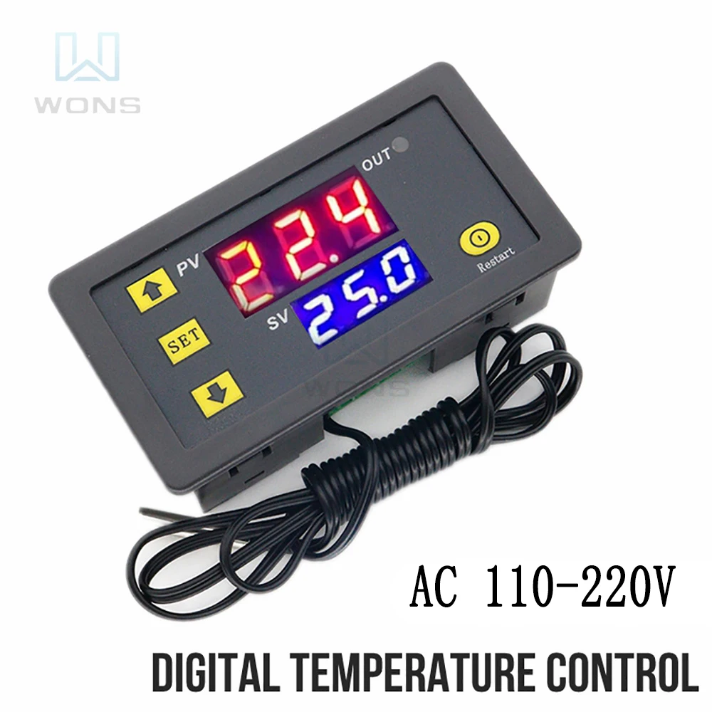 Digital Thermostat W3230 AC 110-220V Digital Temperature Control LED Display Thermostat with Heat/Cooling Control Instrument