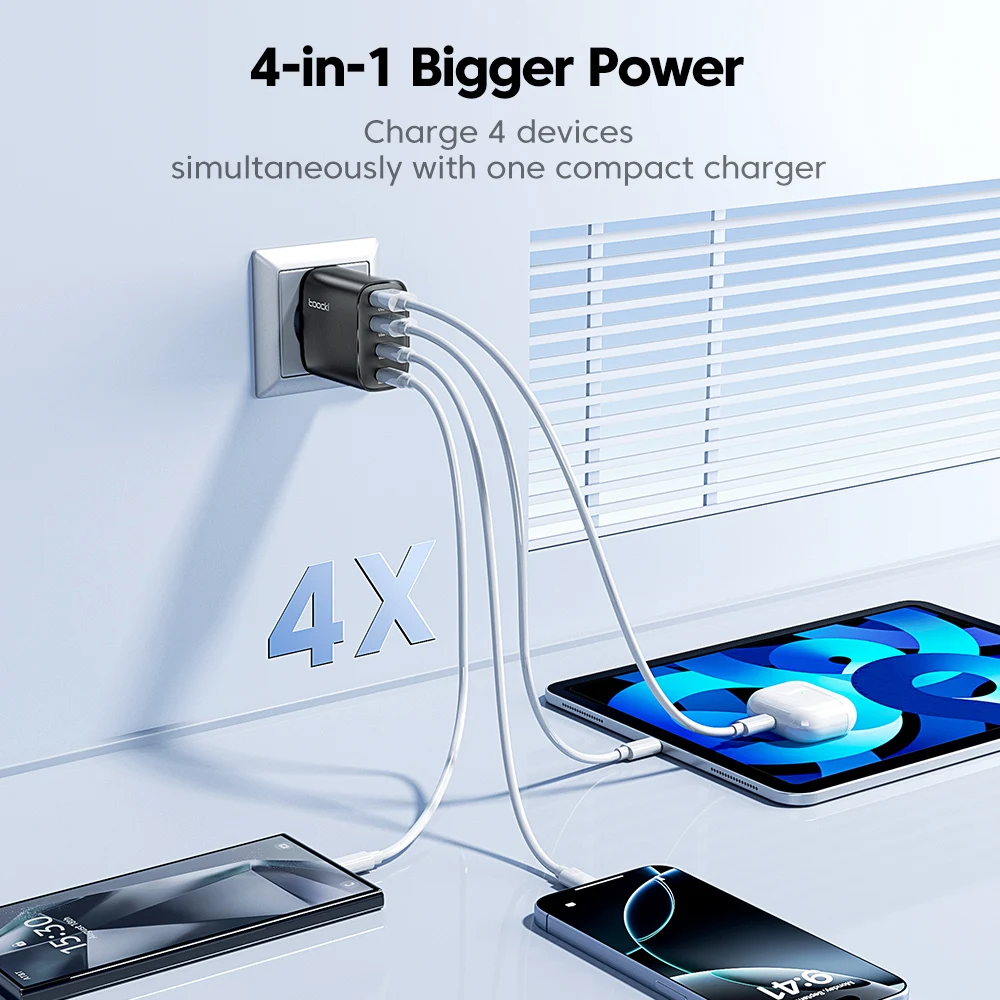 Toocki 40 واط GaN شاحن سريع QC4.0 PD3.0 AFC SCP 4 منفذ USB نوع C شاحن آيفون 16 15 14 سامسونج S25 S24 شاومي هواوي ممن لهم