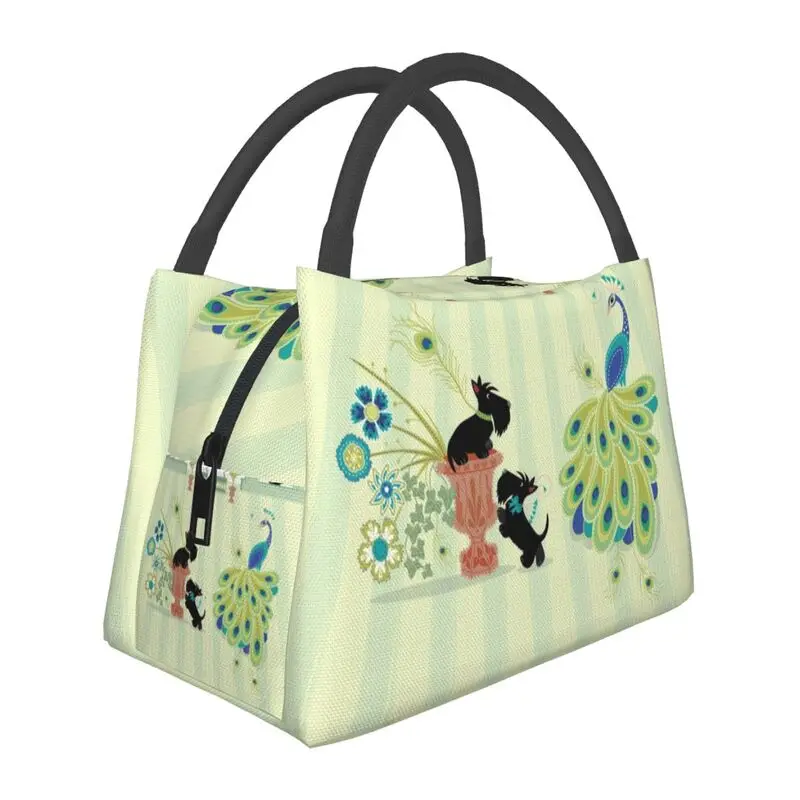 

Scottish Terrier And Peacocks Lunch Box for Women Scotties Dog Thermal Cooler Food Insulated Lunch Bag Office Pinic Container